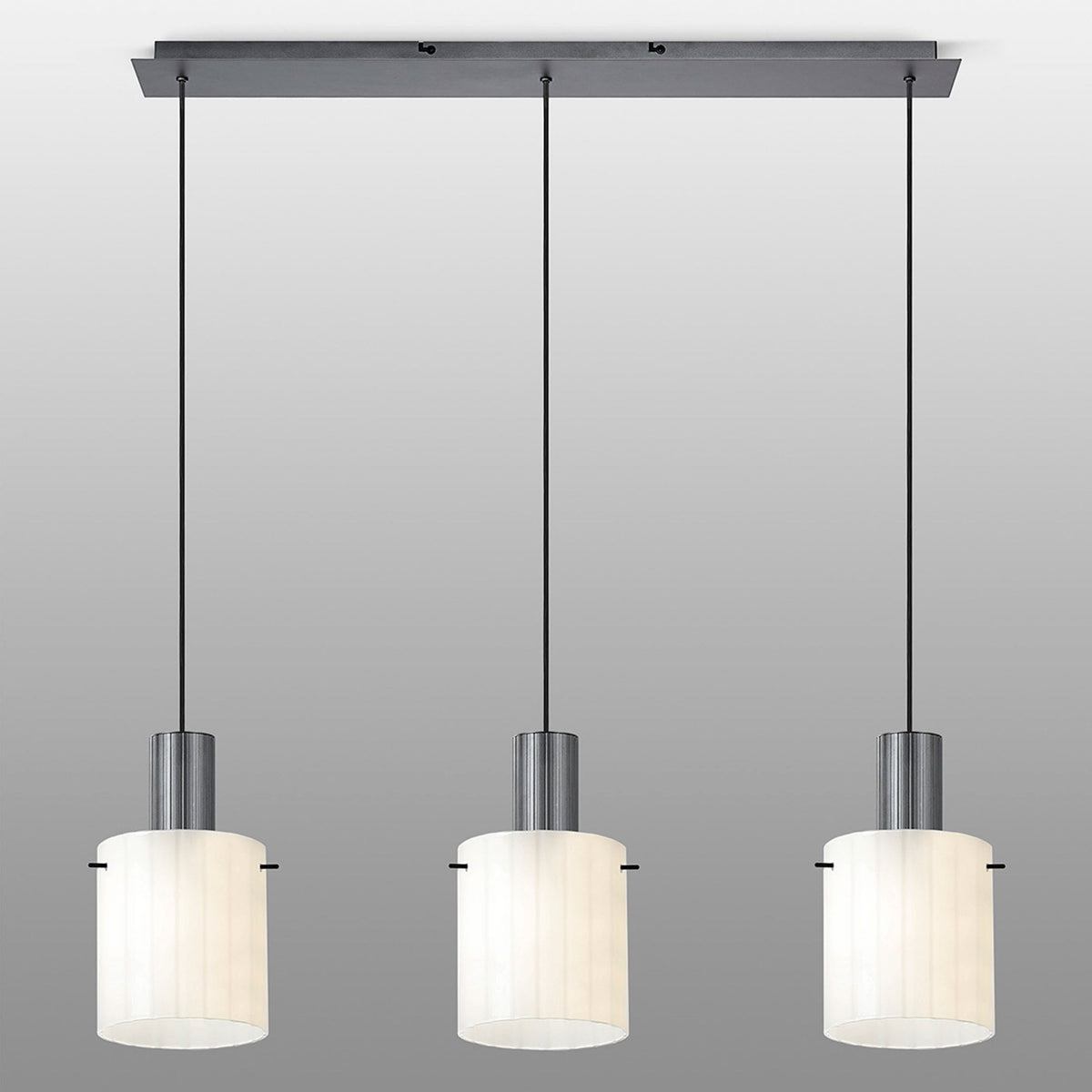 Belstone Wide Ribbed Triple Drop Linear Pendant in Dark Grey with Gloss White Glass