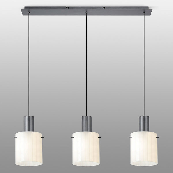 Belstone Wide Ribbed Triple Drop Linear Pendant in Dark Grey with Gloss White Glass
