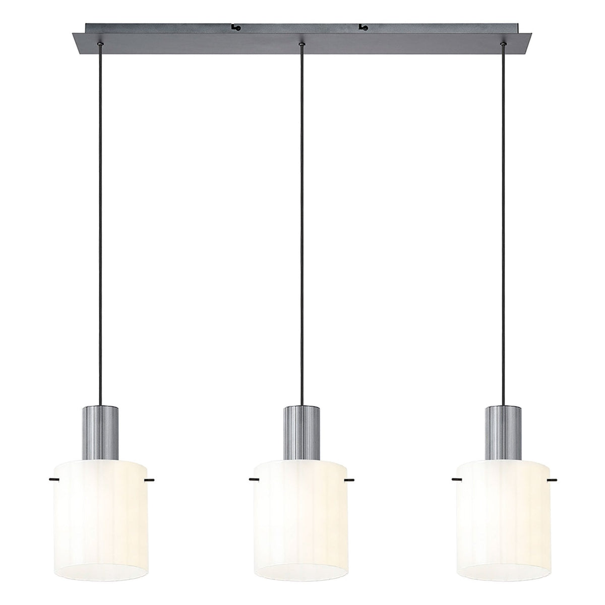 Belstone Wide Ribbed Triple Drop Linear Pendant in Dark Grey with Gloss White Glass