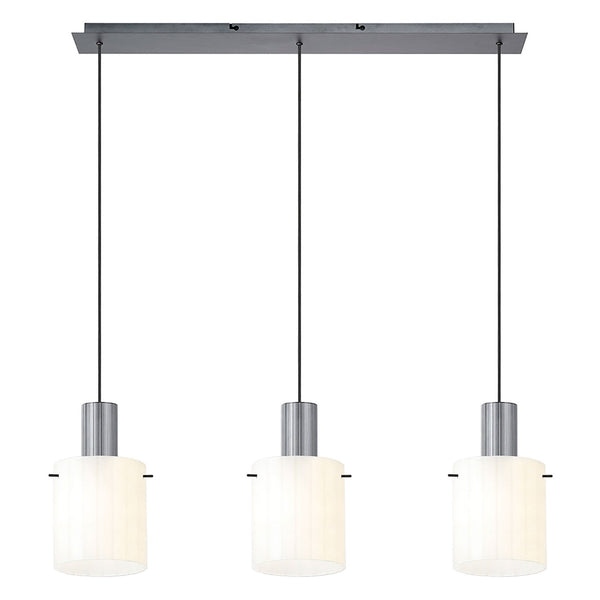 Belstone Wide Ribbed Triple Drop Linear Pendant in Dark Grey with Gloss White Glass