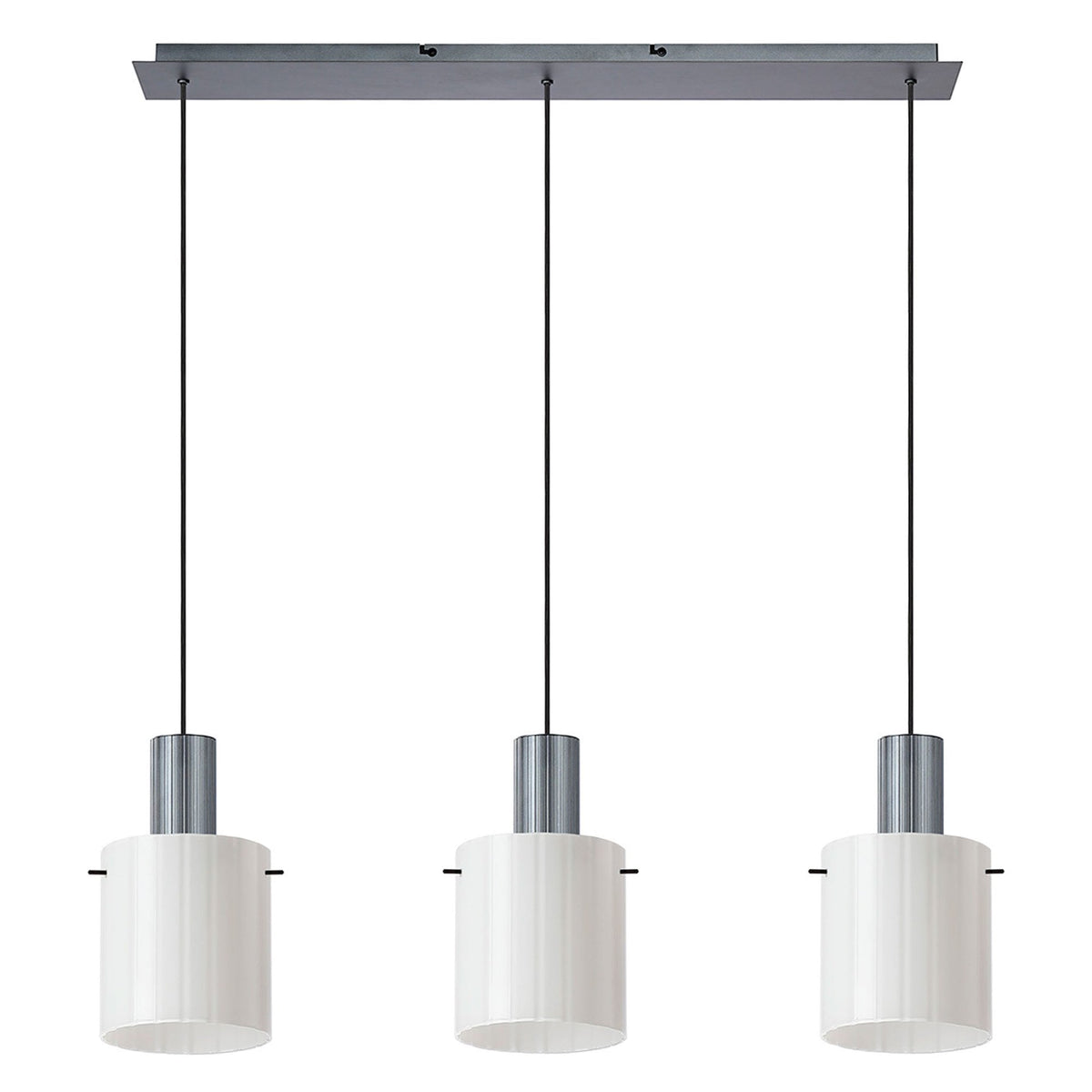 Belstone Wide Ribbed Triple Drop Linear Pendant in Dark Grey with Gloss White Glass