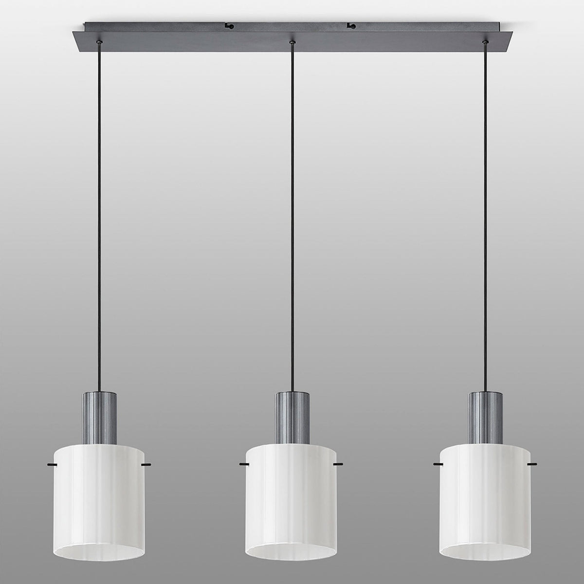 Belstone Wide Ribbed Triple Drop Linear Pendant in Dark Grey with Gloss White Glass