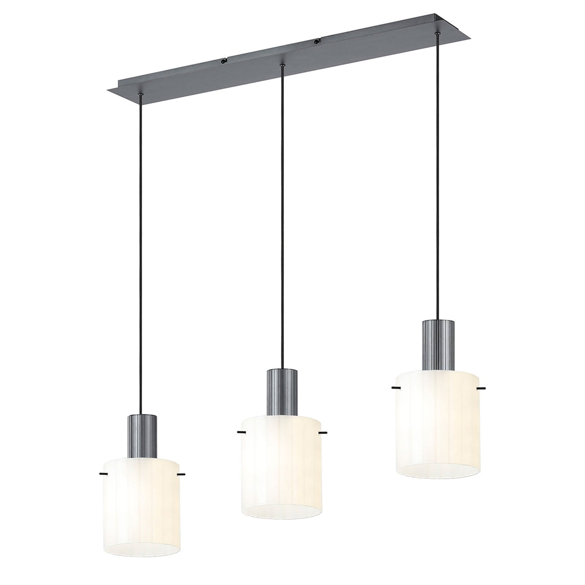 Belstone Wide Ribbed Triple Drop Linear Pendant in Dark Grey with Gloss White Glass