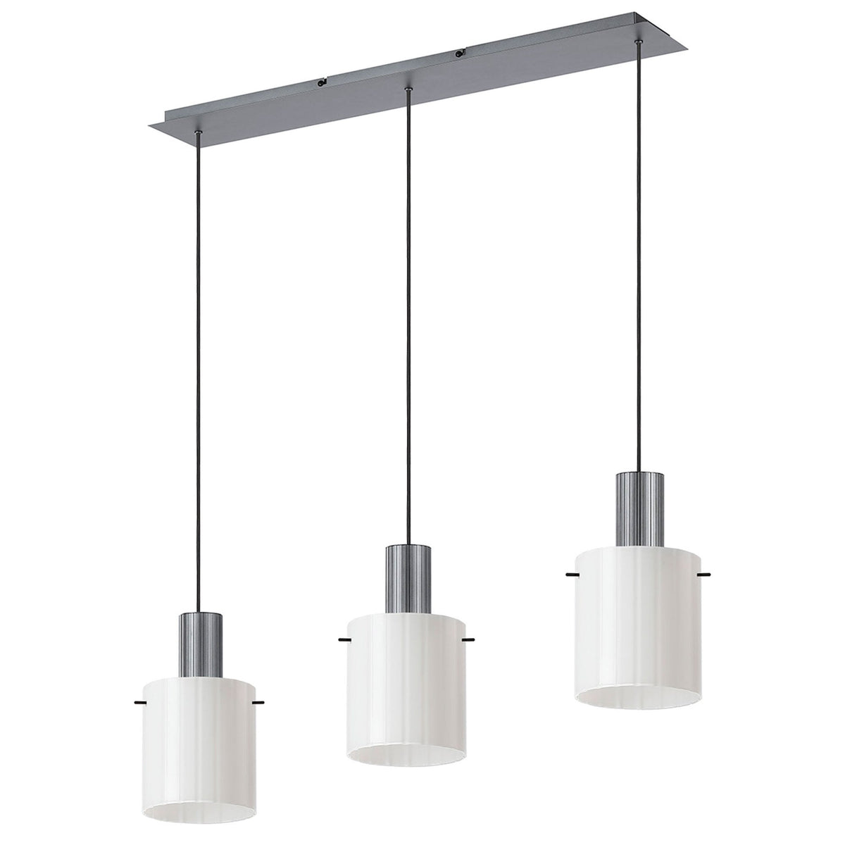 Belstone Wide Ribbed Triple Drop Linear Pendant in Dark Grey with Gloss White Glass
