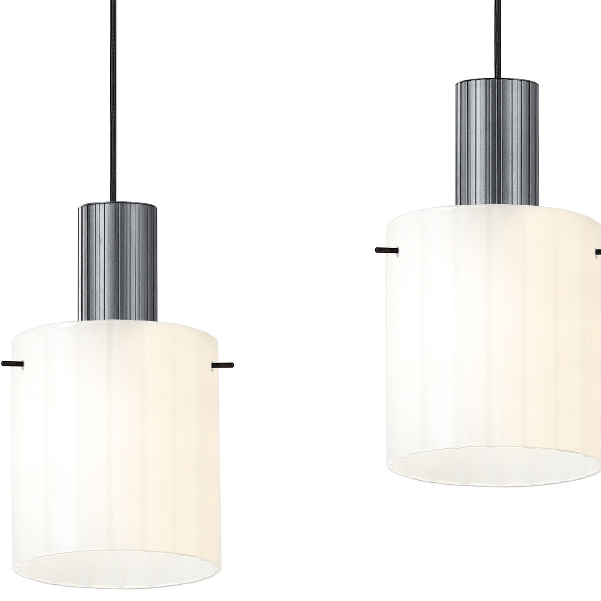 Belstone Wide Ribbed Triple Drop Linear Pendant in Dark Grey with Gloss White Glass