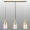 Belstone Wide Ribbed Triple Drop Linear Pendant in Light Gold with Amber Glass