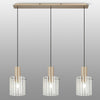 Belstone Wide Ribbed Triple Drop Linear Pendant in Light Gold with Frosted & Clear Glass