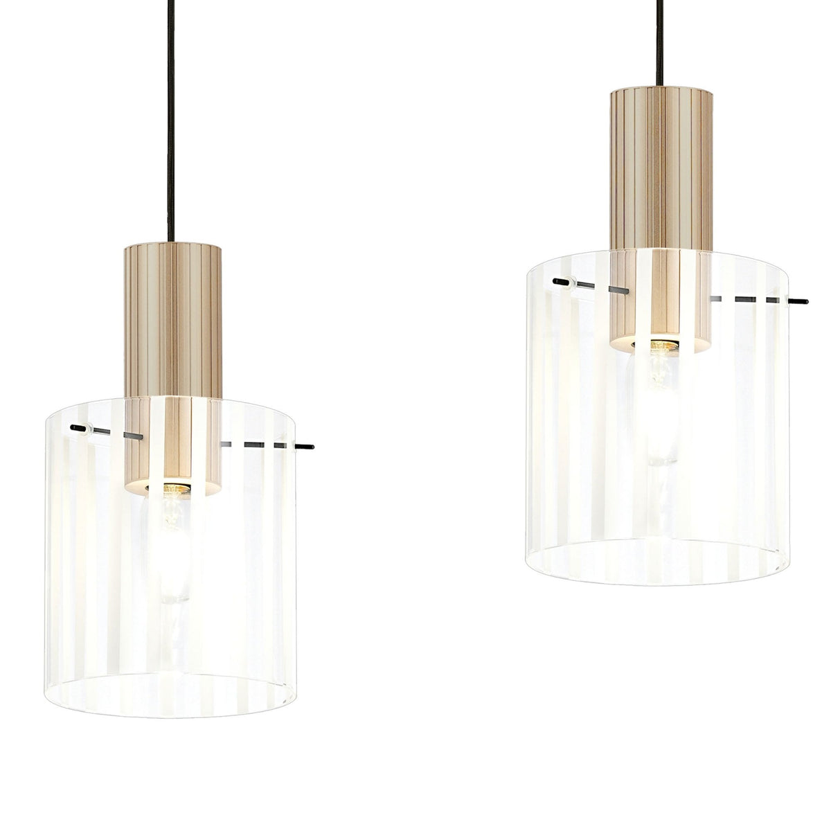 Belstone Wide Ribbed Triple Drop Linear Pendant in Light Gold with Frosted & Clear Glass