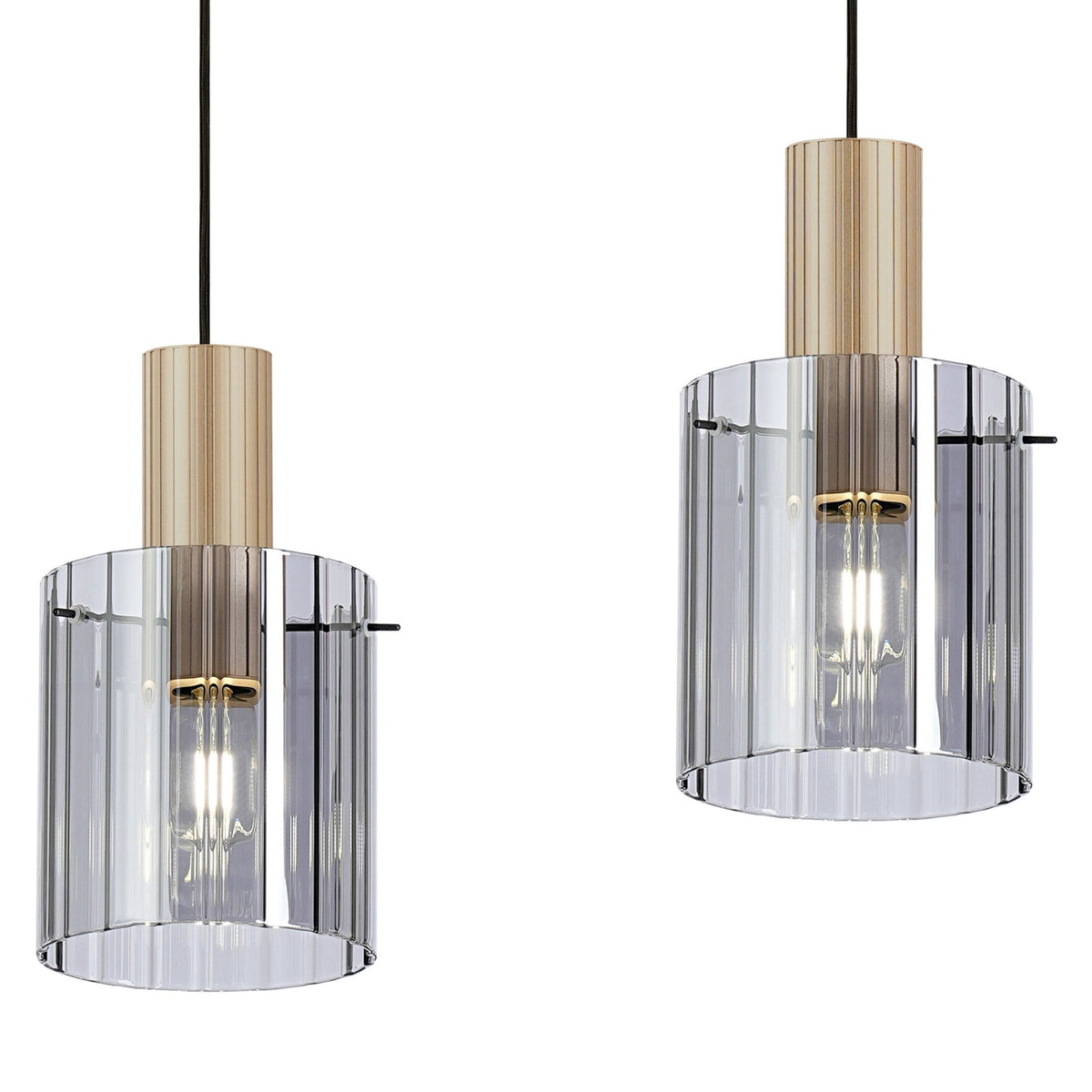 Belstone Wide Ribbed Triple Drop Linear Pendant in Light Gold with Smoke Glass