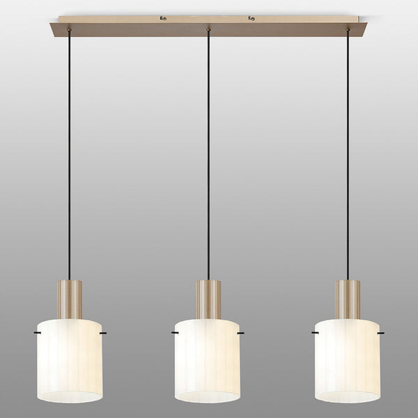 Belstone Wide Ribbed Triple Drop Linear Pendant in Light Gold with Gloss White Glass
