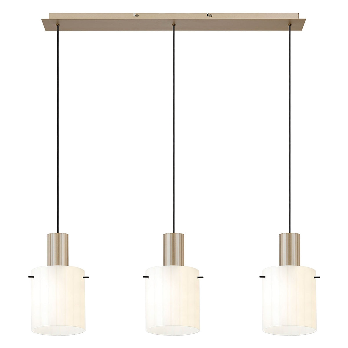 Belstone Wide Ribbed Triple Drop Linear Pendant in Light Gold with Gloss White Glass