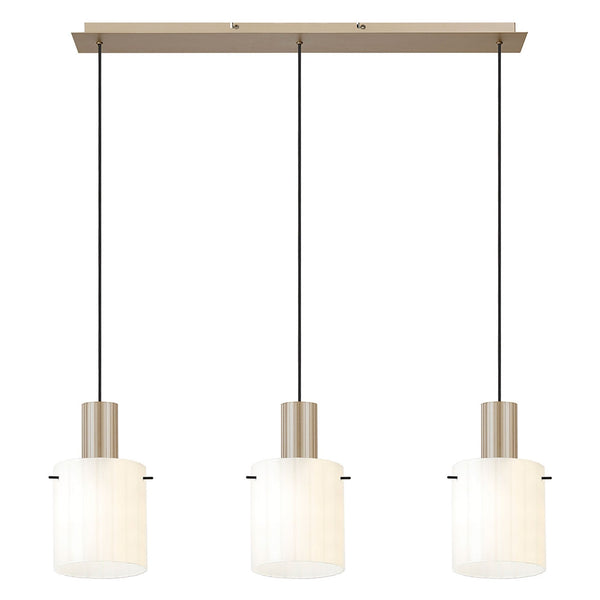 Belstone Wide Ribbed Triple Drop Linear Pendant in Light Gold with Gloss White Glass