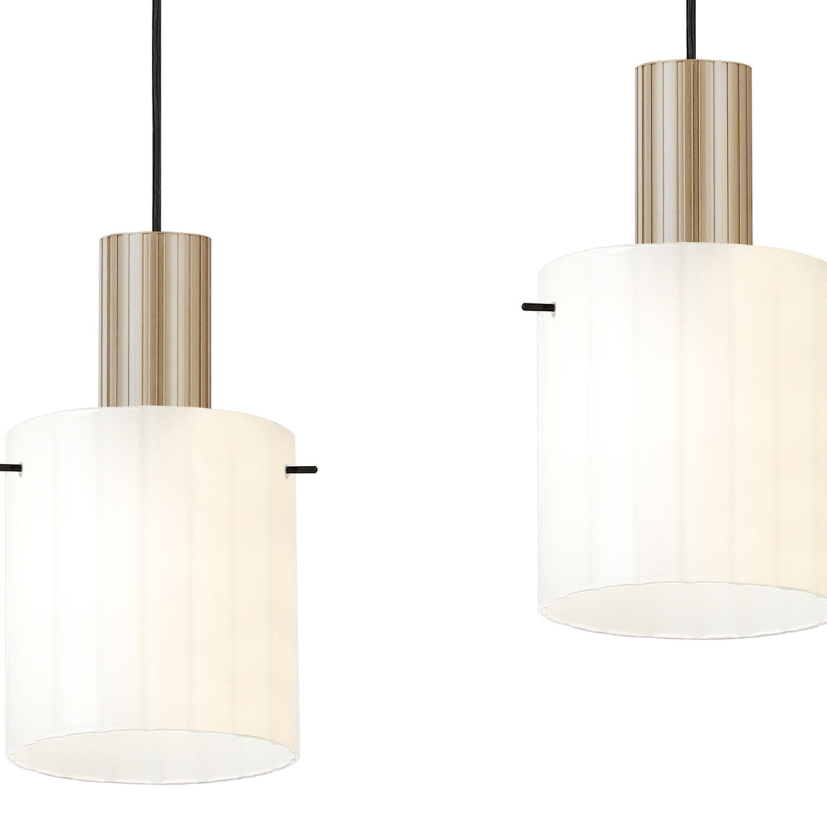 Belstone Wide Ribbed Triple Drop Linear Pendant in Light Gold with Gloss White Glass