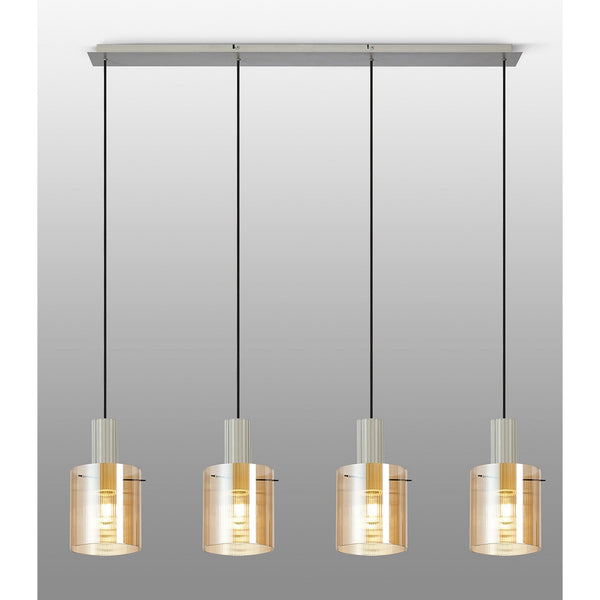 Belstone Fine Ribbed Four Drop Linear Pendant in Beige Stone with Amber Glass