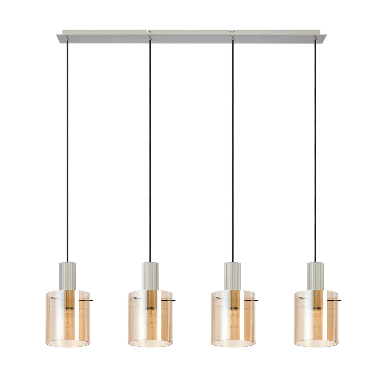 Belstone Fine Ribbed Four Drop Linear Pendant in Beige Stone with Amber Glass