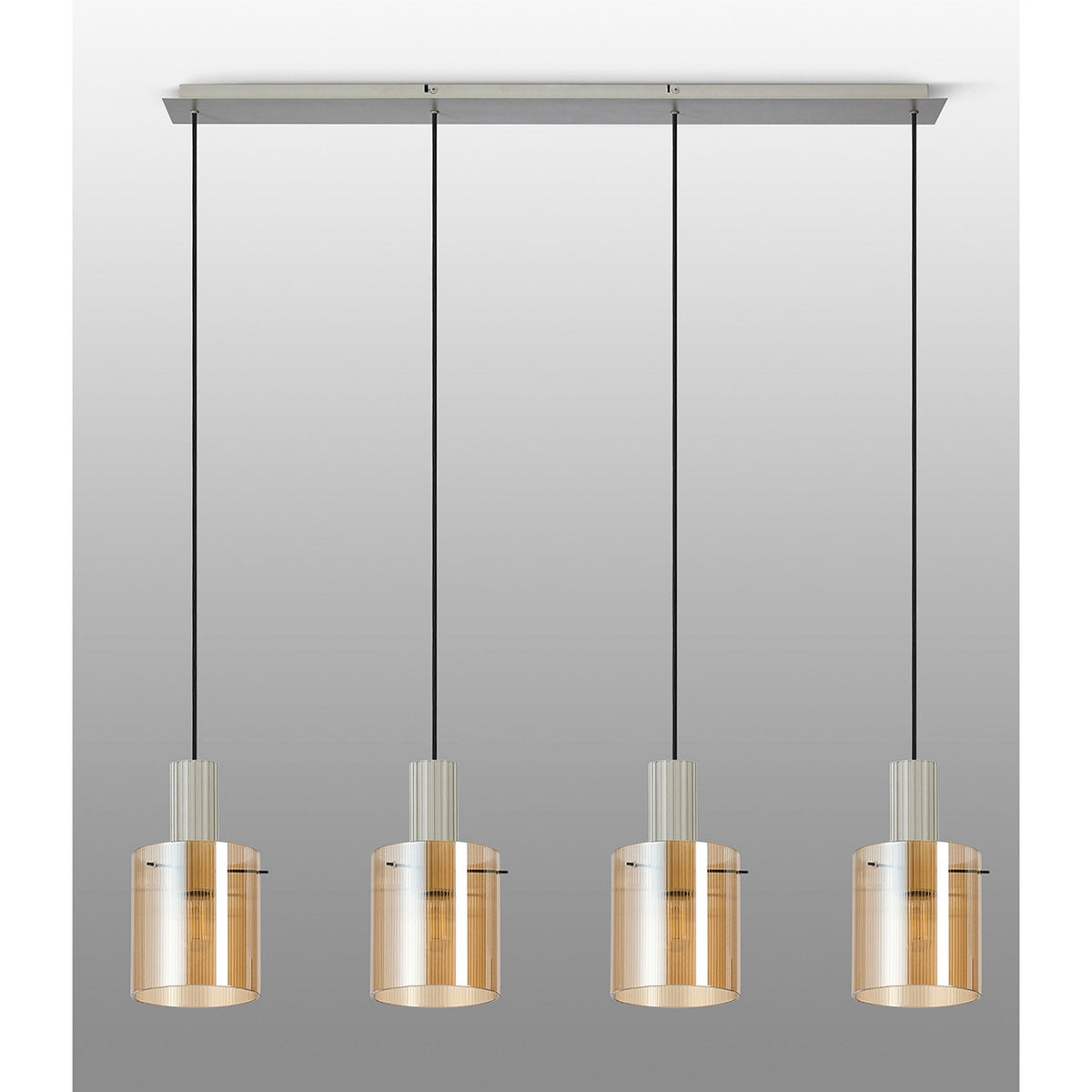 Belstone Fine Ribbed Four Drop Linear Pendant in Beige Stone with Amber Glass