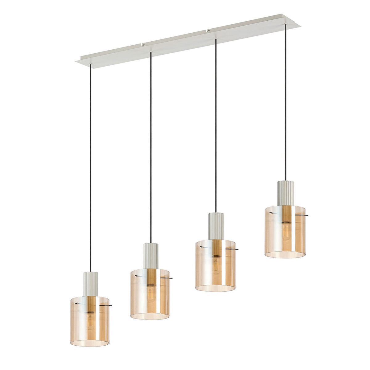 Belstone Fine Ribbed Four Drop Linear Pendant in Beige Stone with Amber Glass
