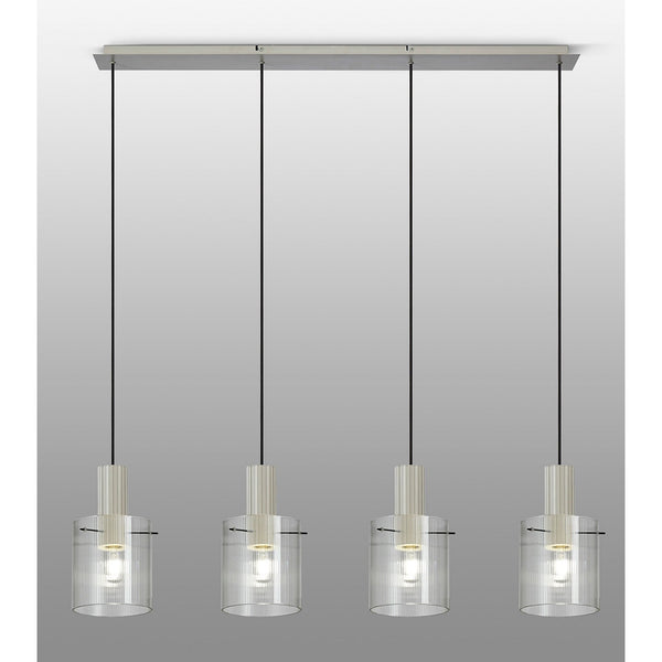Belstone Fine Ribbed Four Drop Linear Pendant in Beige Stone with Clear Glass