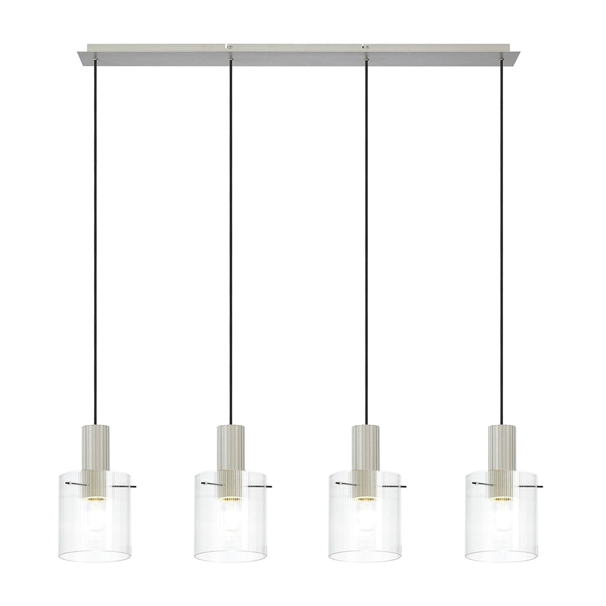 Belstone Fine Ribbed Four Drop Linear Pendant in Beige Stone with Clear Glass