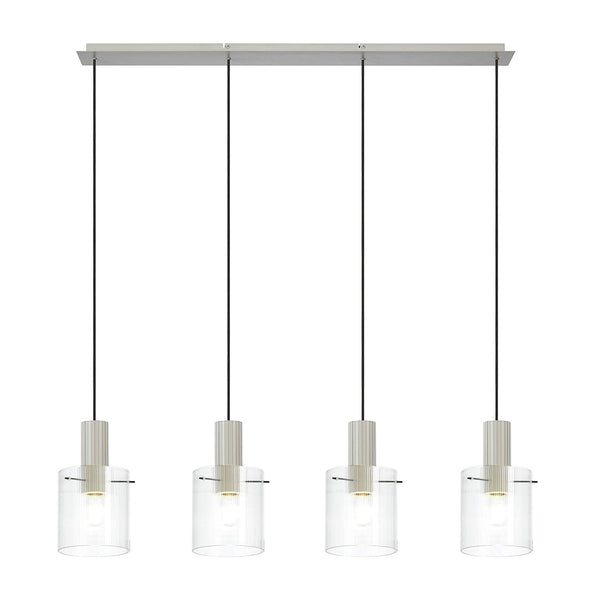 Belstone Fine Ribbed Four Drop Linear Pendant in Beige Stone with Clear Glass