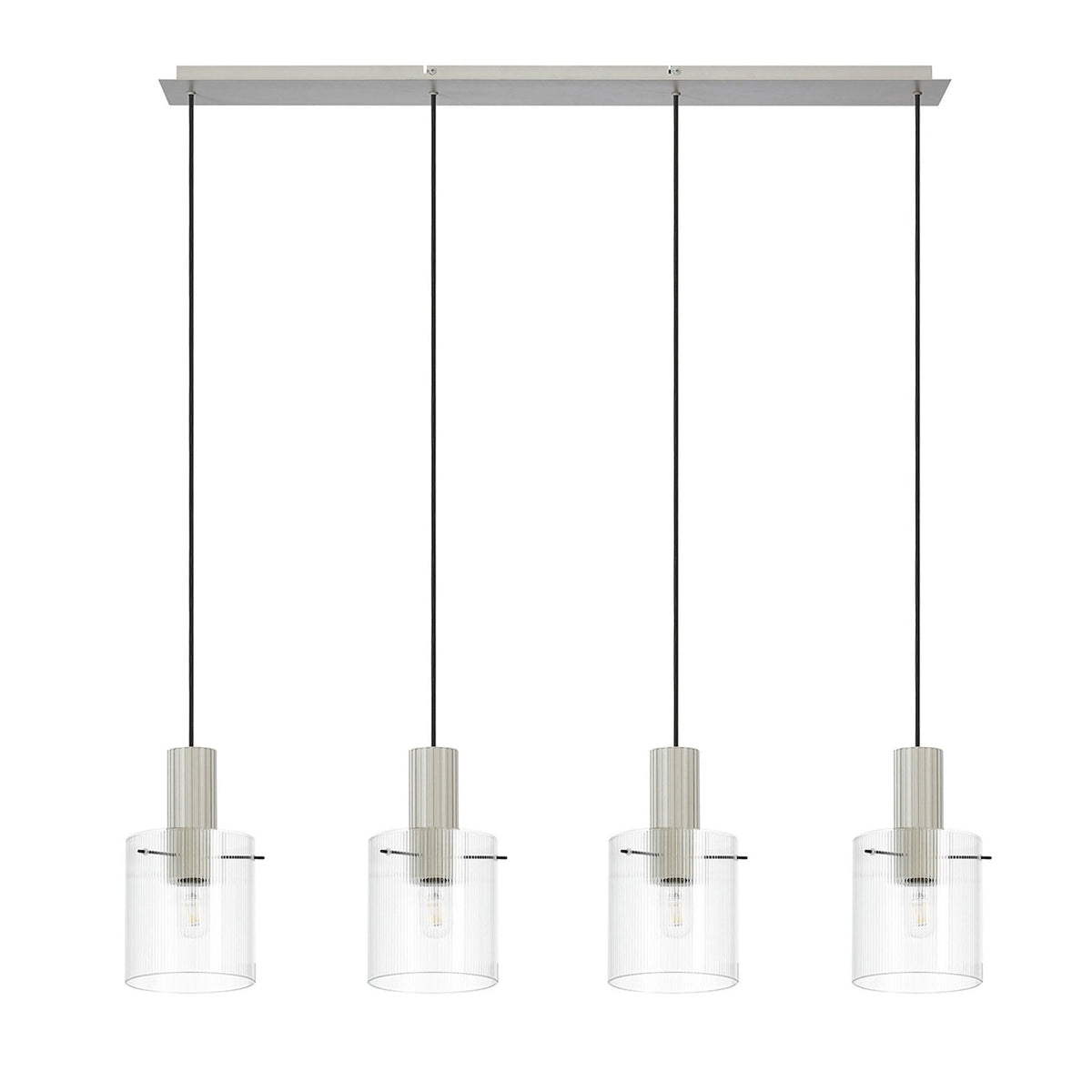 Belstone Fine Ribbed Four Drop Linear Pendant in Beige Stone with Clear Glass