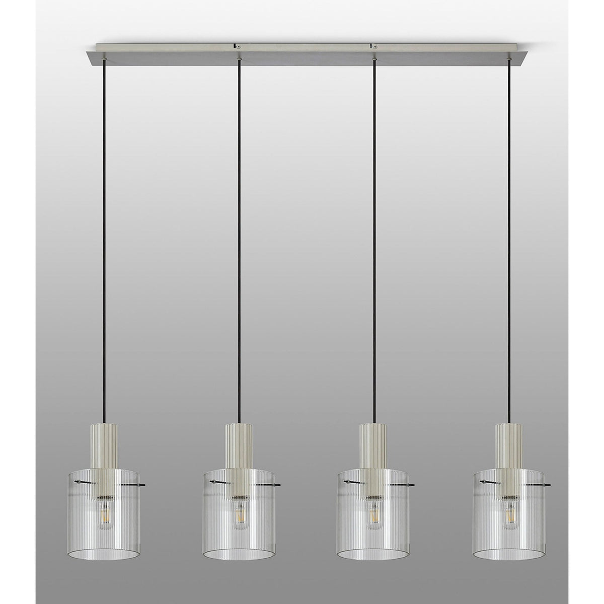 Belstone Fine Ribbed Four Drop Linear Pendant in Beige Stone with Clear Glass
