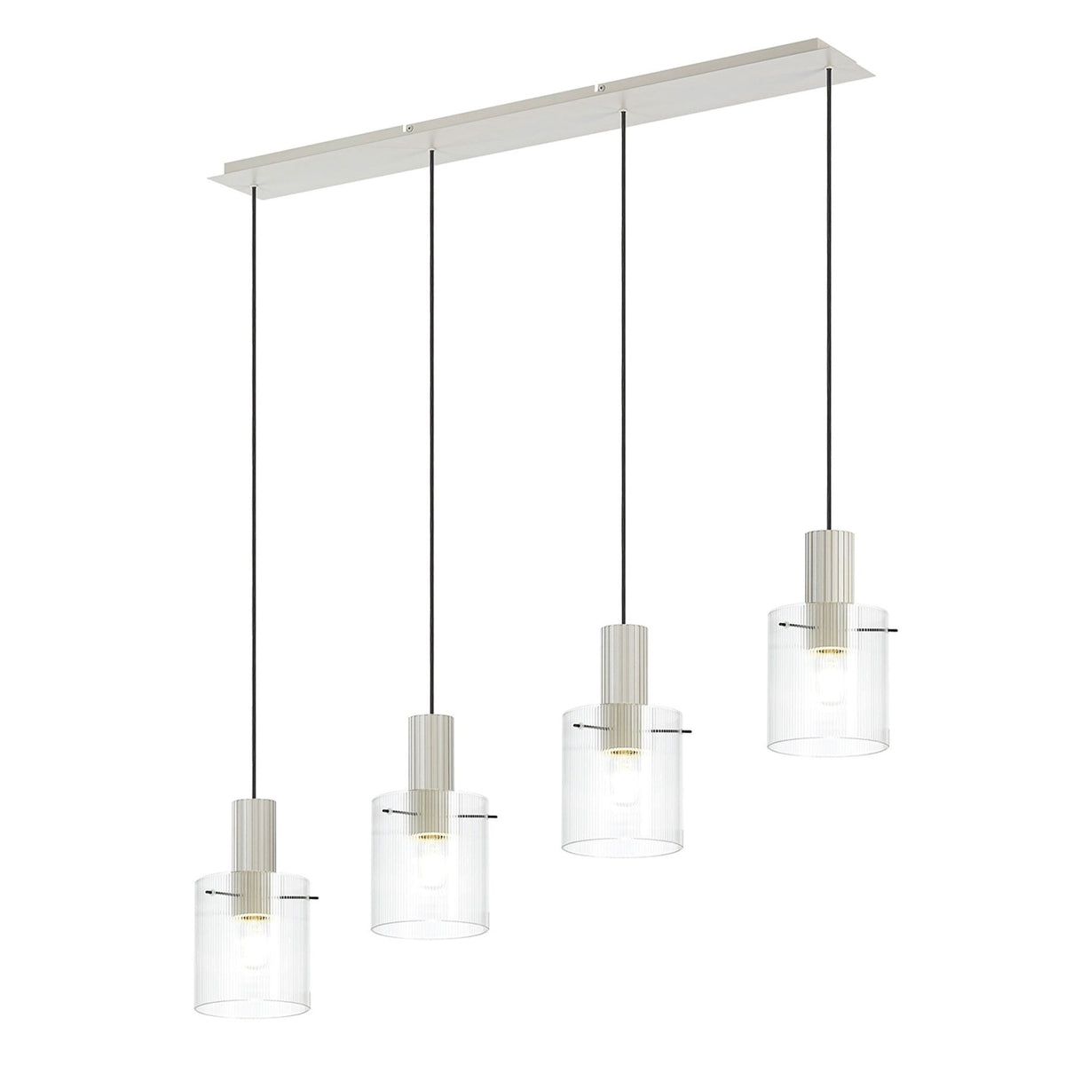 Belstone Fine Ribbed Four Drop Linear Pendant in Beige Stone with Clear Glass