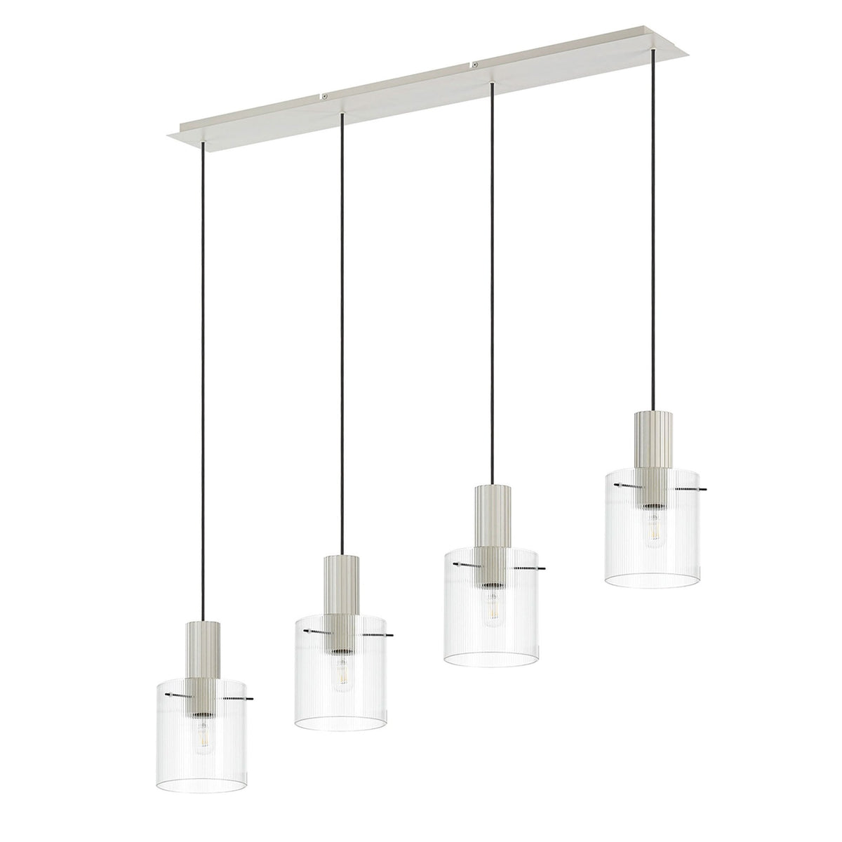 Belstone Fine Ribbed Four Drop Linear Pendant in Beige Stone with Clear Glass