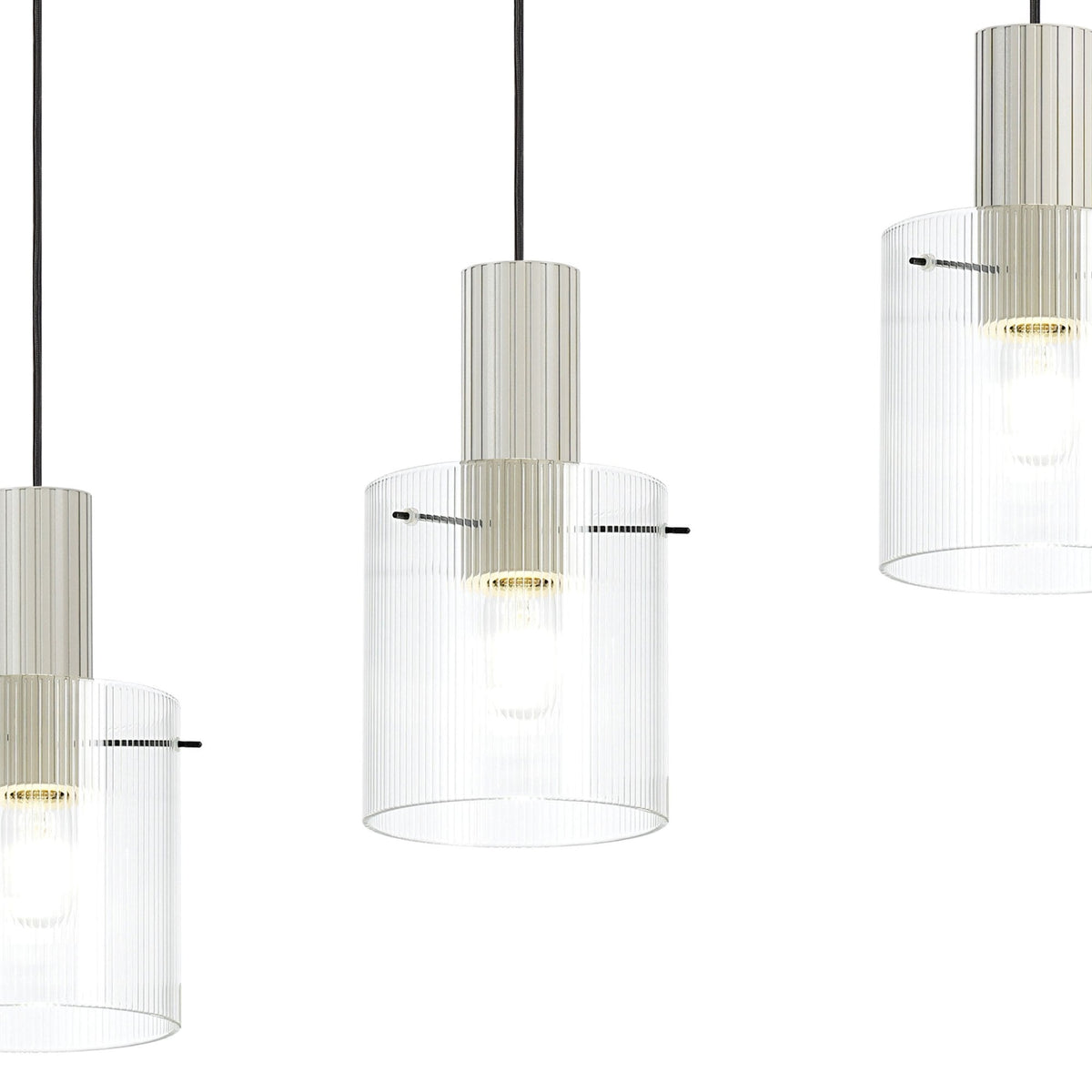 Belstone Fine Ribbed Four Drop Linear Pendant in Beige Stone with Clear Glass