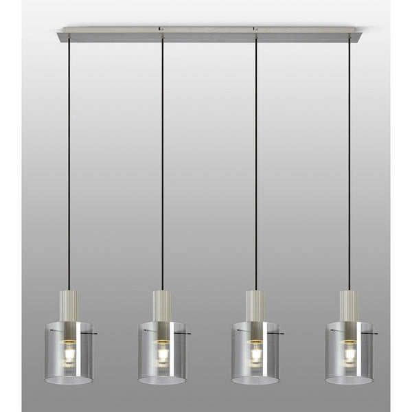 Belstone Fine Ribbed Four Drop Linear Pendant in Beige Stone with Smoke Glass