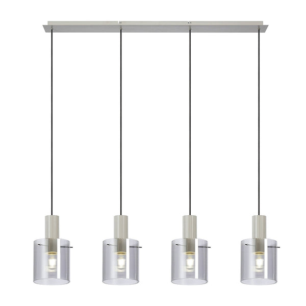 Belstone Fine Ribbed Four Drop Linear Pendant in Beige Stone with Smoke Glass