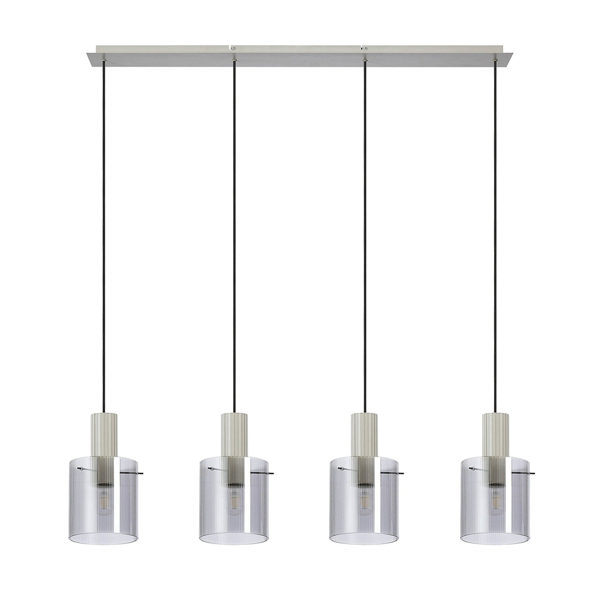 Belstone Fine Ribbed Four Drop Linear Pendant in Beige Stone with Smoke Glass