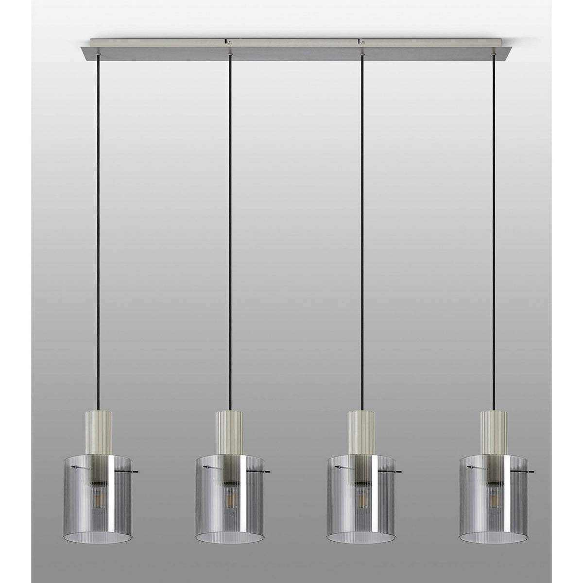 Belstone Fine Ribbed Four Drop Linear Pendant in Beige Stone with Smoke Glass