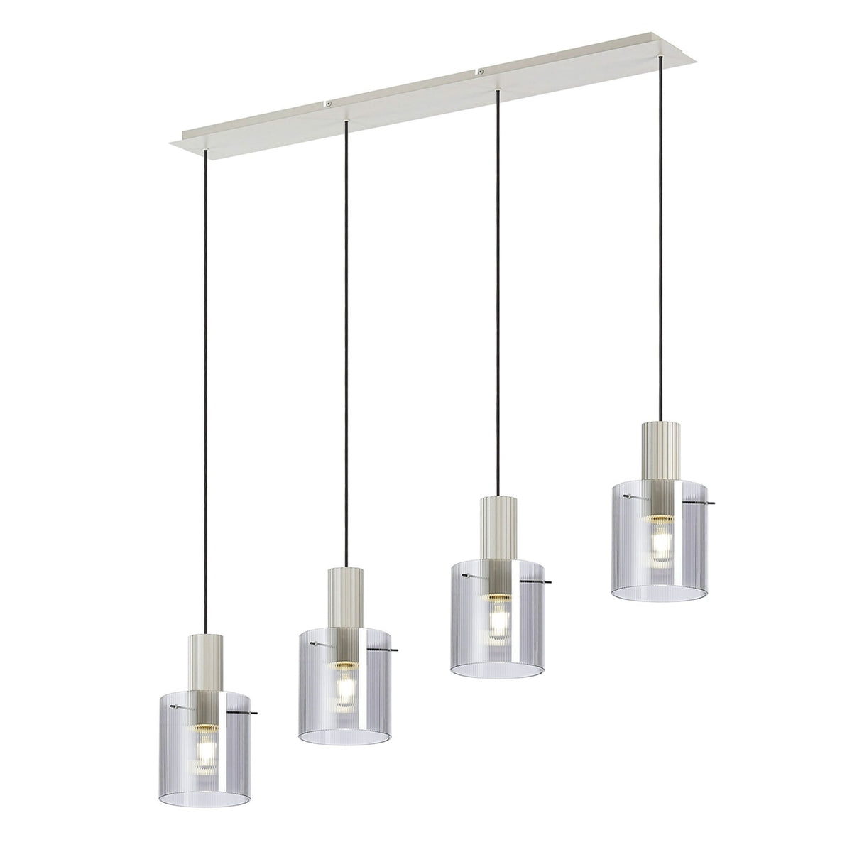 Belstone Fine Ribbed Four Drop Linear Pendant in Beige Stone with Smoke Glass