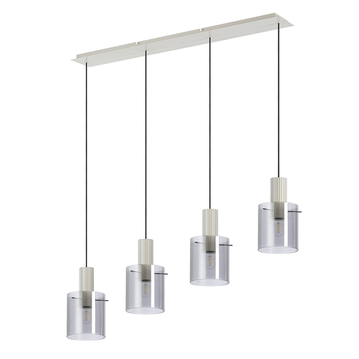 Belstone Fine Ribbed Four Drop Linear Pendant in Beige Stone with Smoke Glass