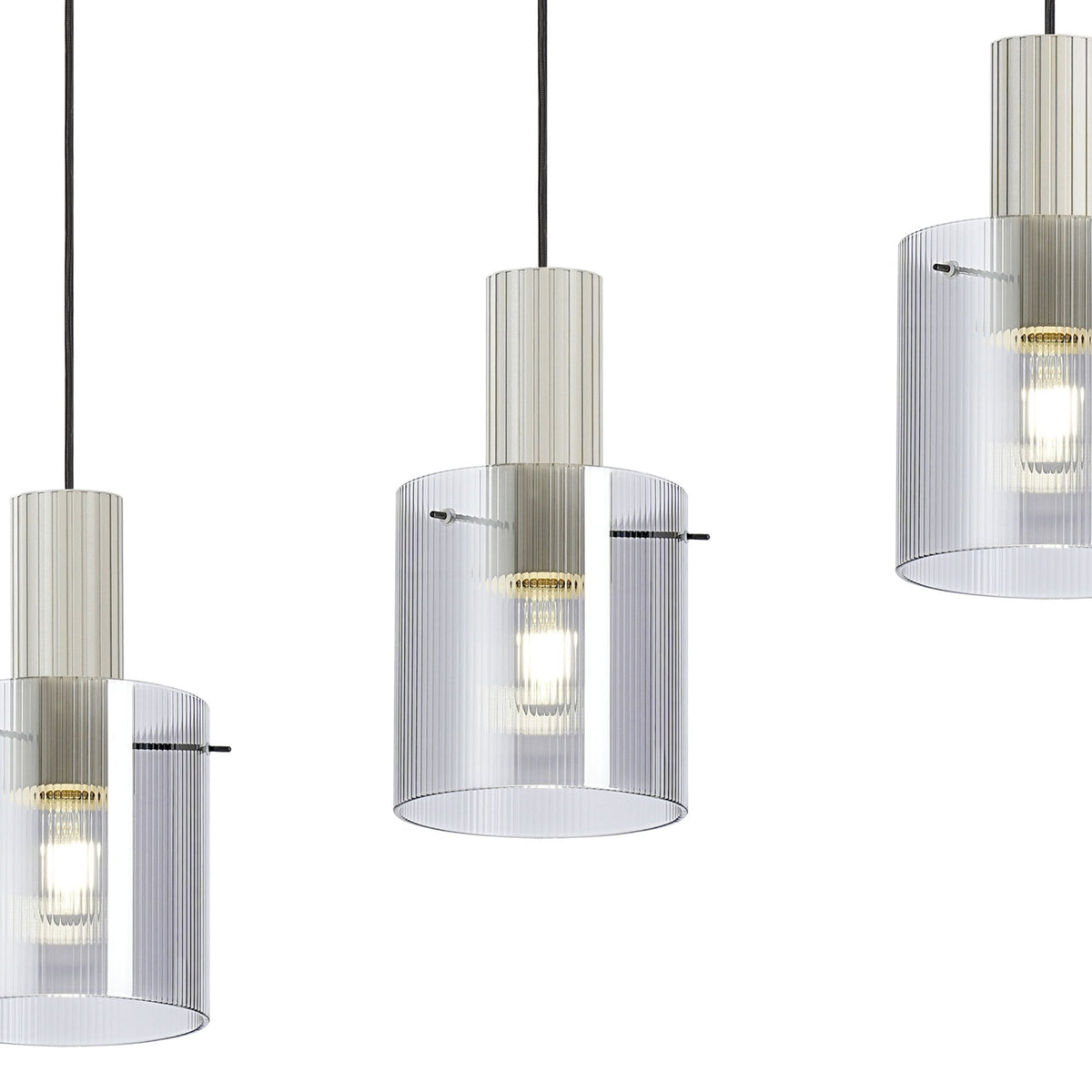 Belstone Fine Ribbed Four Drop Linear Pendant in Beige Stone with Smoke Glass