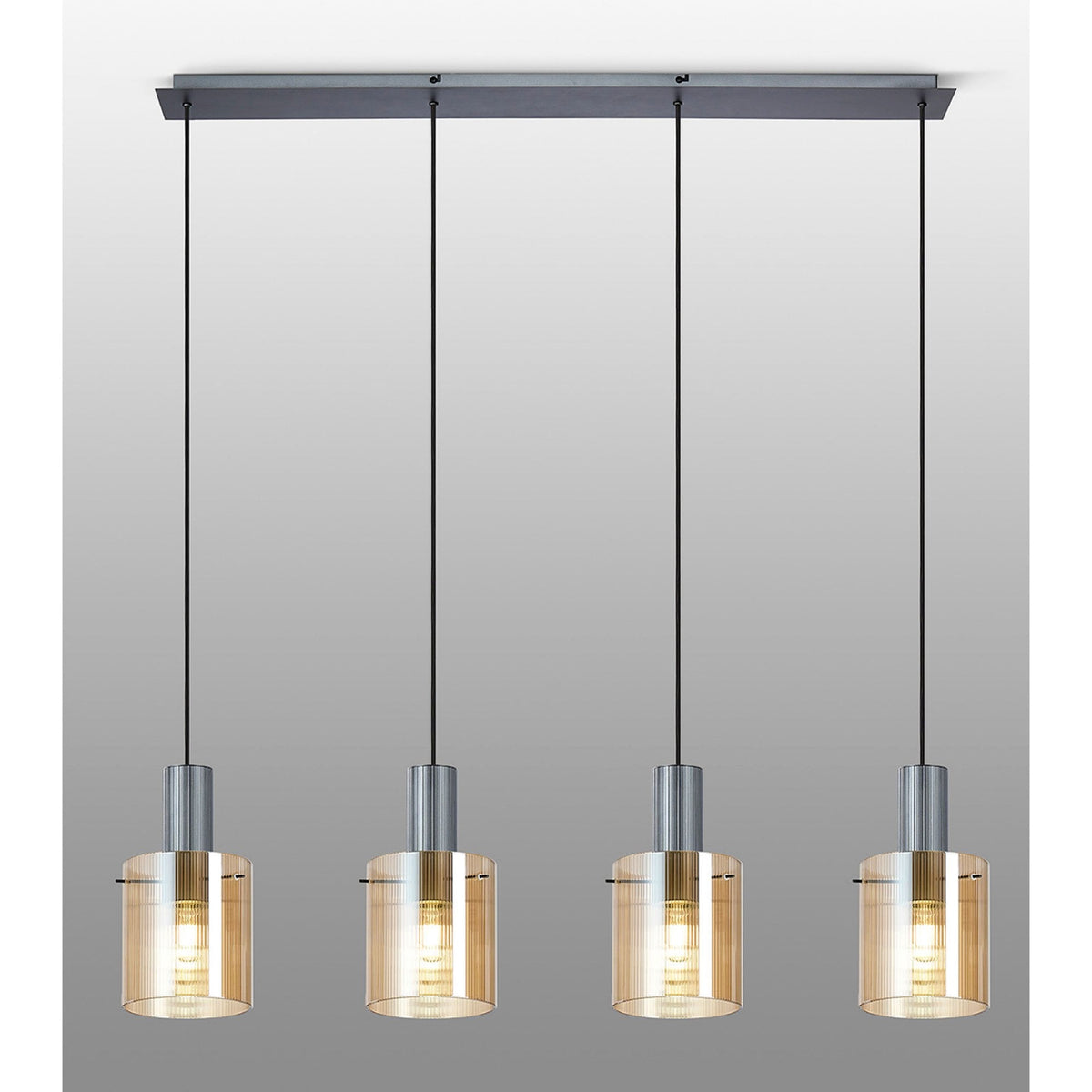 Belstone Fine Ribbed Four Drop Linear Pendant in Dark Grey with Amber Glass