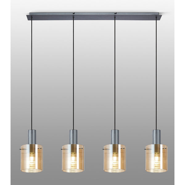 Belstone Fine Ribbed Four Drop Linear Pendant in Dark Grey with Amber Glass