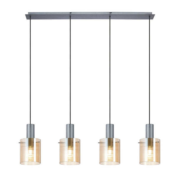 Belstone Fine Ribbed Four Drop Linear Pendant in Dark Grey with Amber Glass