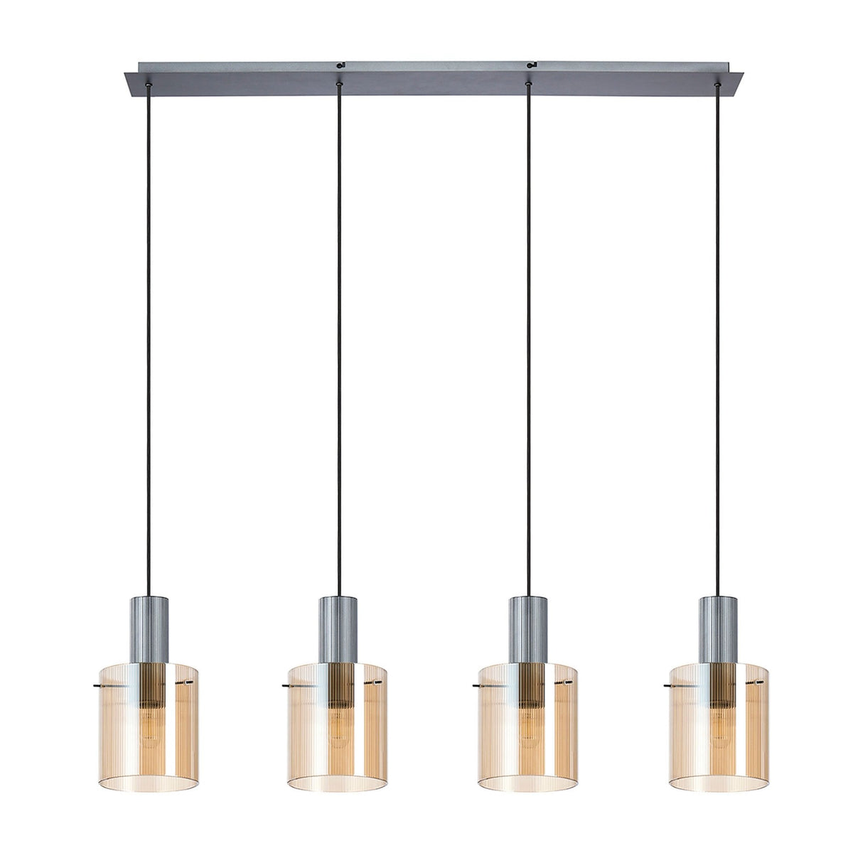 Belstone Fine Ribbed Four Drop Linear Pendant in Dark Grey with Amber Glass