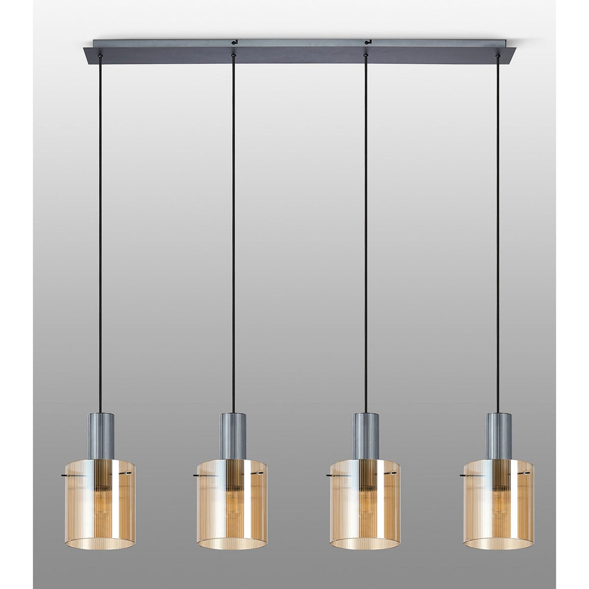Belstone Fine Ribbed Four Drop Linear Pendant in Dark Grey with Amber Glass