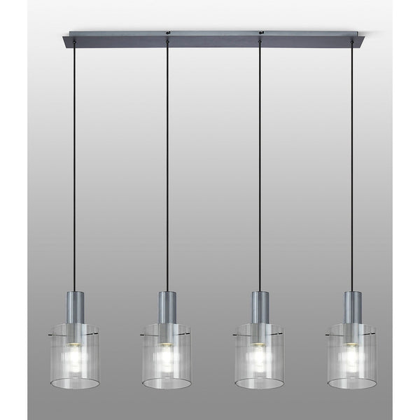 Belstone Fine Ribbed Four Drop Linear Pendant in Dark Grey with Clear Glass
