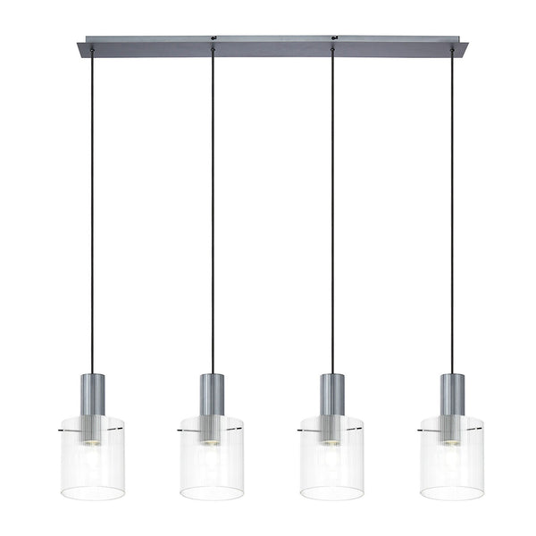 Belstone Fine Ribbed Four Drop Linear Pendant in Dark Grey with Clear Glass