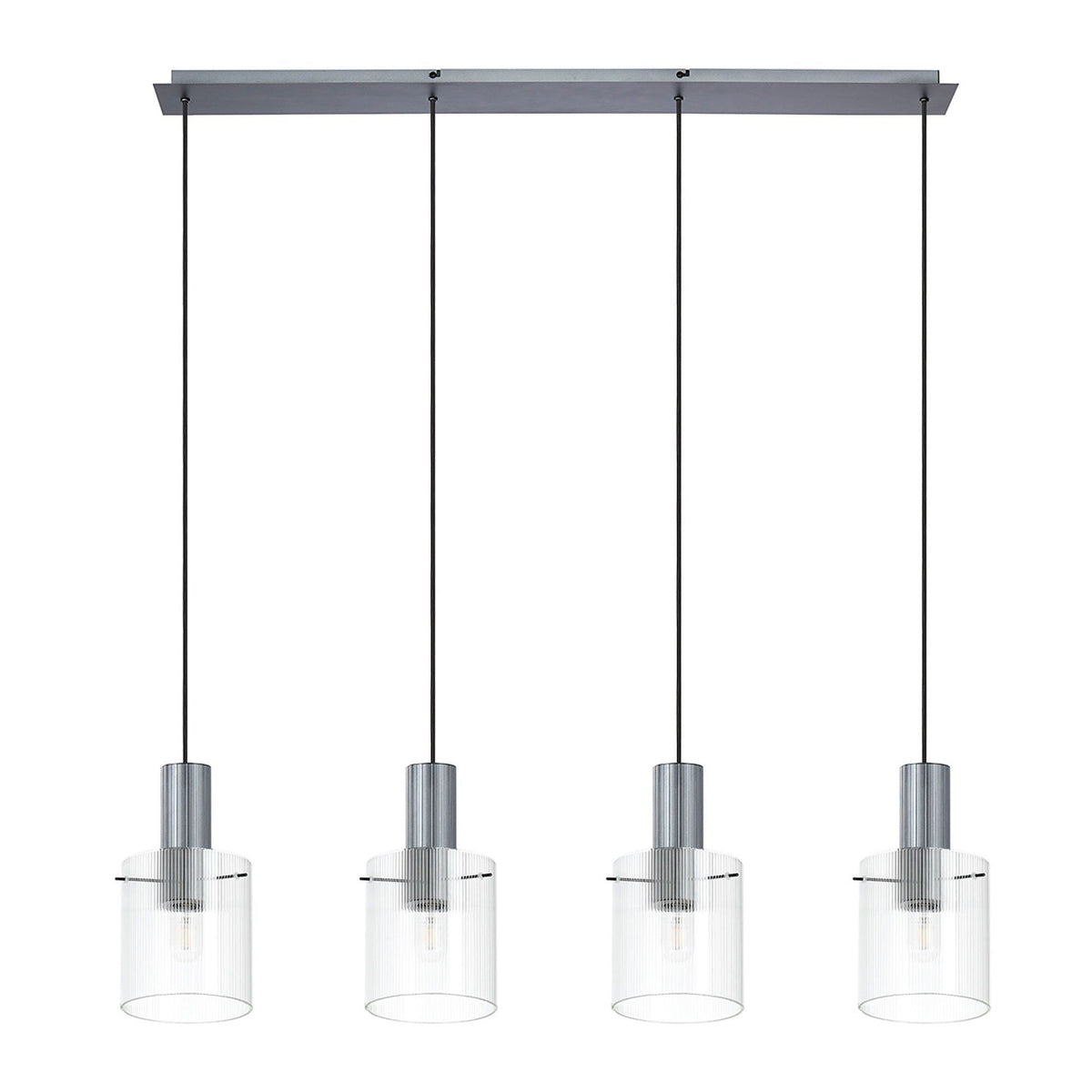 Belstone Fine Ribbed Four Drop Linear Pendant in Dark Grey with Clear Glass