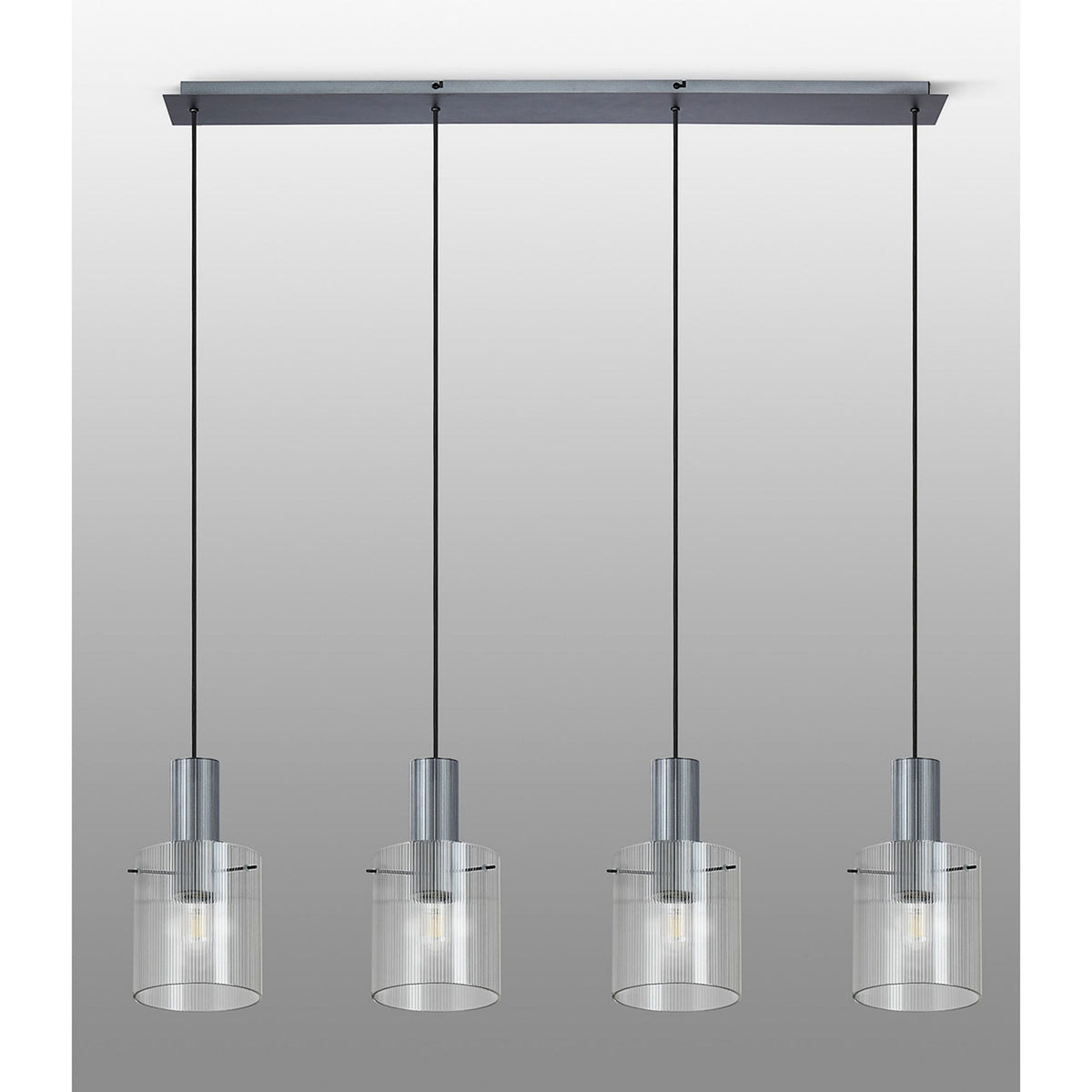 Belstone Fine Ribbed Four Drop Linear Pendant in Dark Grey with Clear Glass