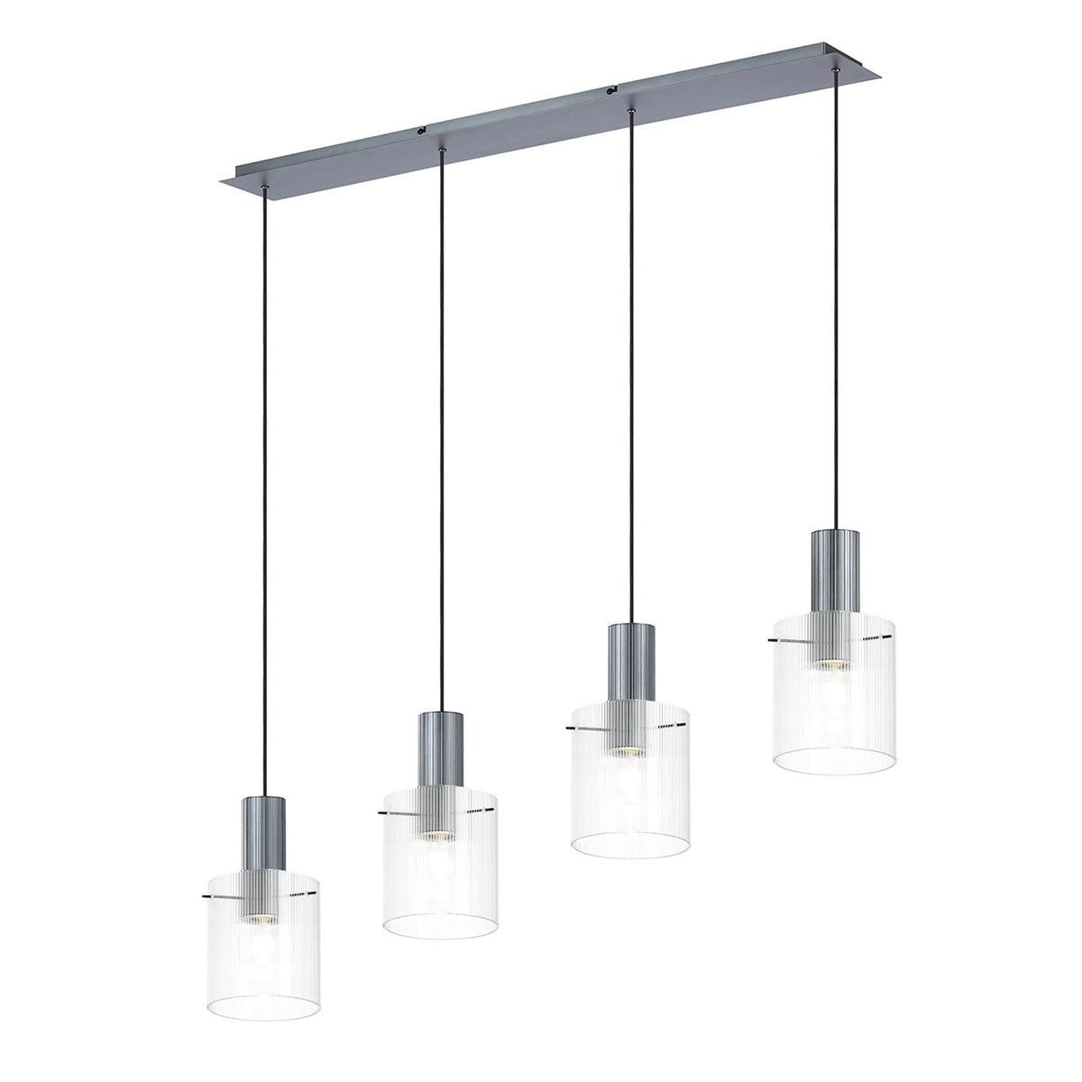 Belstone Fine Ribbed Four Drop Linear Pendant in Dark Grey with Clear Glass
