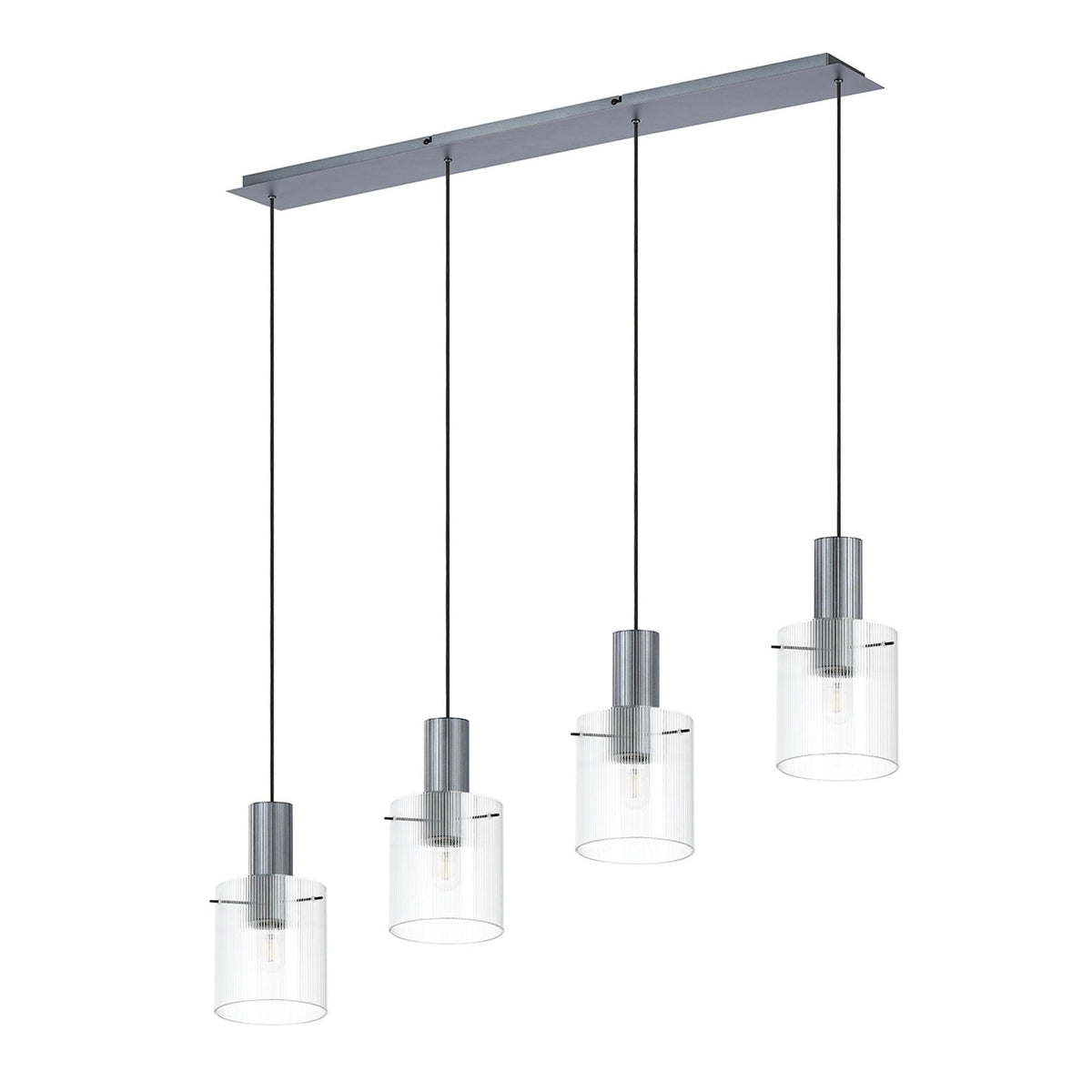 Belstone Fine Ribbed Four Drop Linear Pendant in Dark Grey with Clear Glass