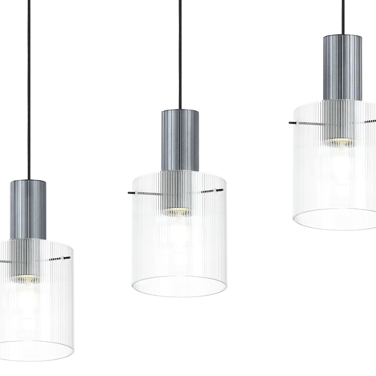 Belstone Fine Ribbed Four Drop Linear Pendant in Dark Grey with Clear Glass