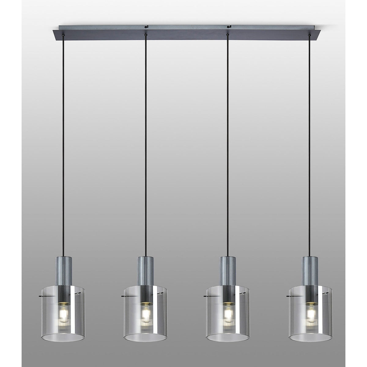 Belstone Fine Ribbed Four Drop Linear Pendant in Dark Grey with Smoke Glass