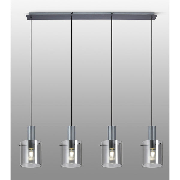 Belstone Fine Ribbed Four Drop Linear Pendant in Dark Grey with Smoke Glass